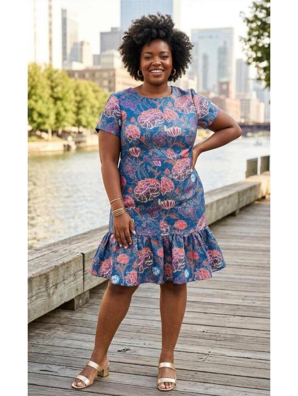 Ashro XL Floral Metallic Polyester Dress